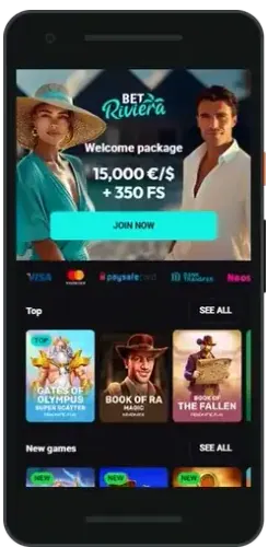 Lobby mobile de BetRiviera